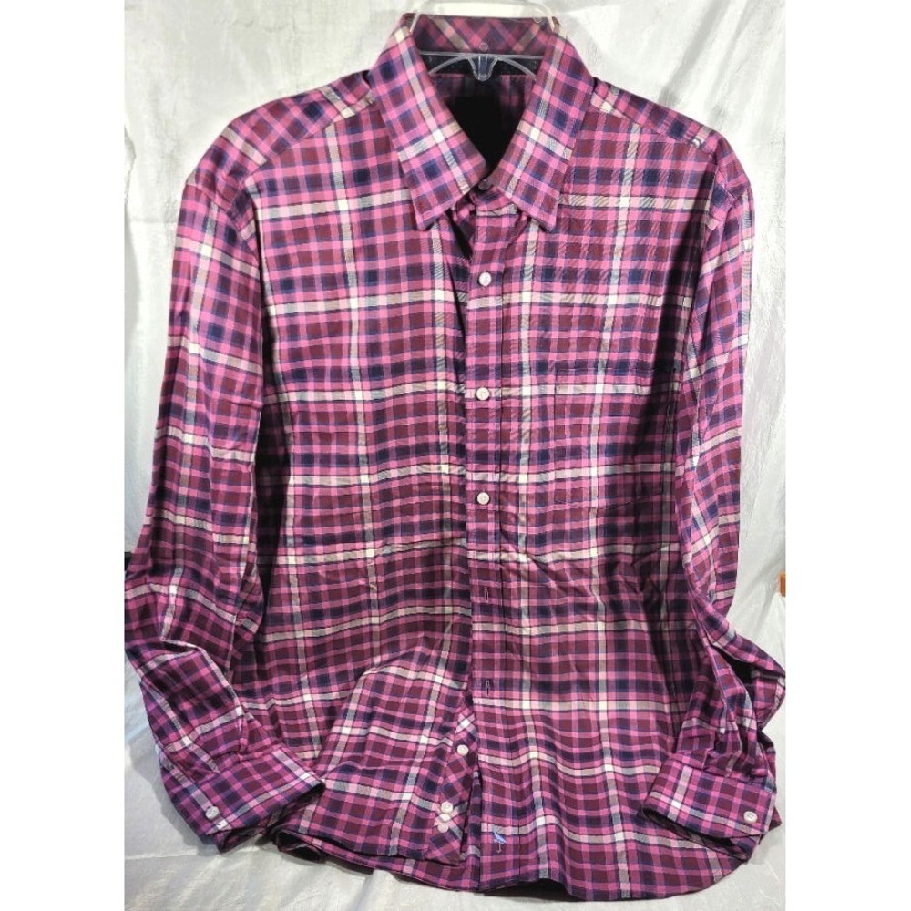 Tailorbyrd Men's Long‎ Sleeve Button Up Checkered Shirt - Pink - Large